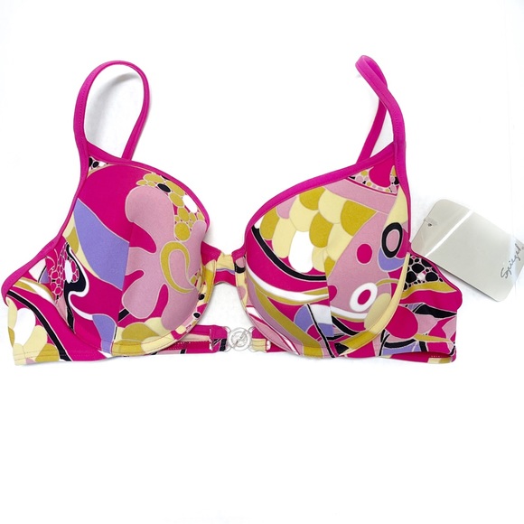 Spiegel Swim Spiegel Womens Bikini Top Pink Yellow Black Swimsuit